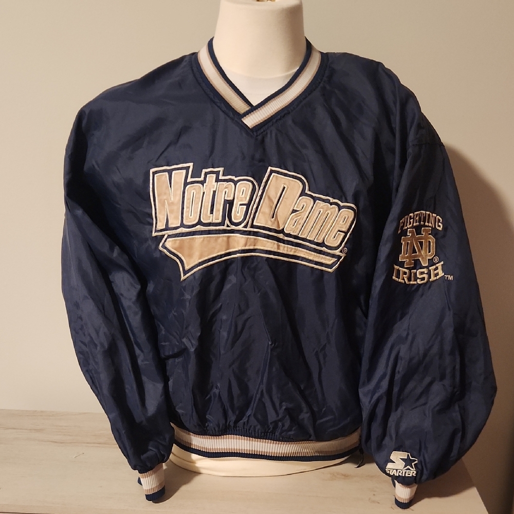 Notre Dame Vintage Starter Jacket - Navy and Gold mens large